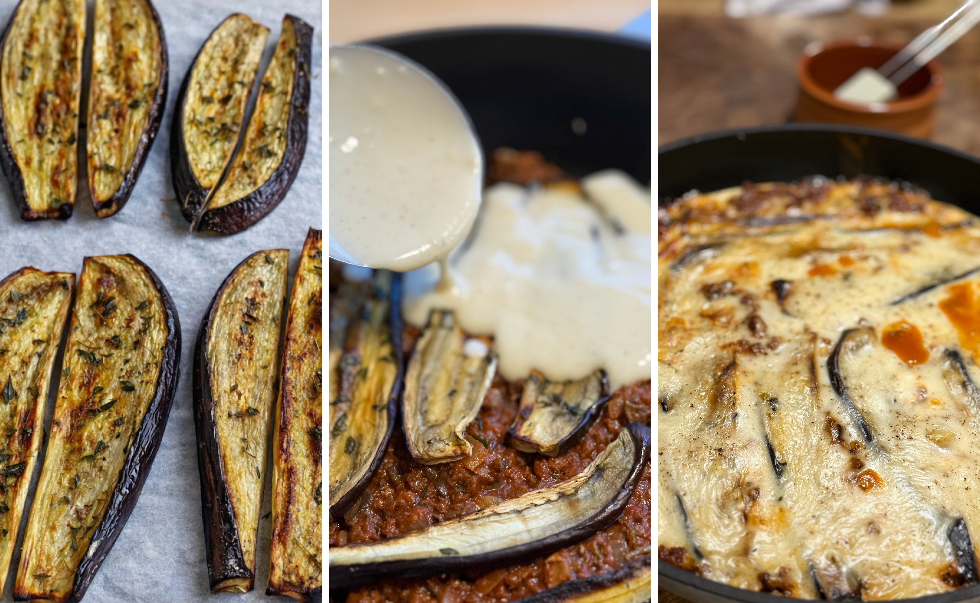 Autentisk moussaka med hakket and og svampe